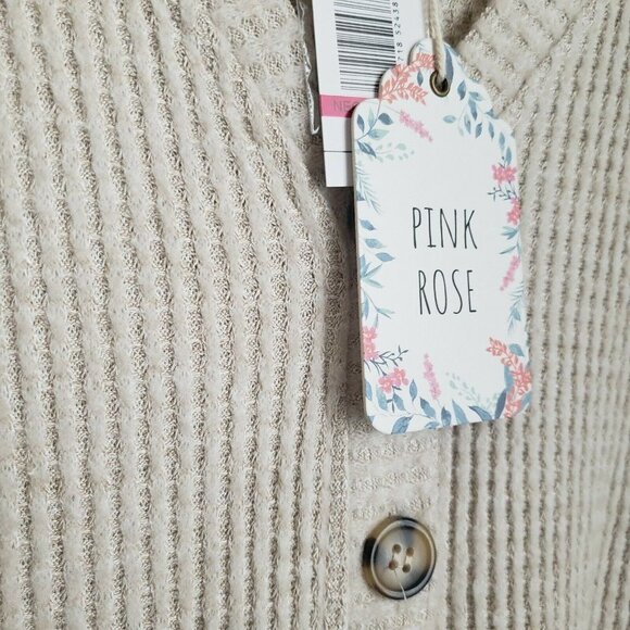 NWT Pink Rose Women's Cardigan V-Neck‎ Waffle Knit Long Sleeves Tie Knot XL - Picture 5 of 14